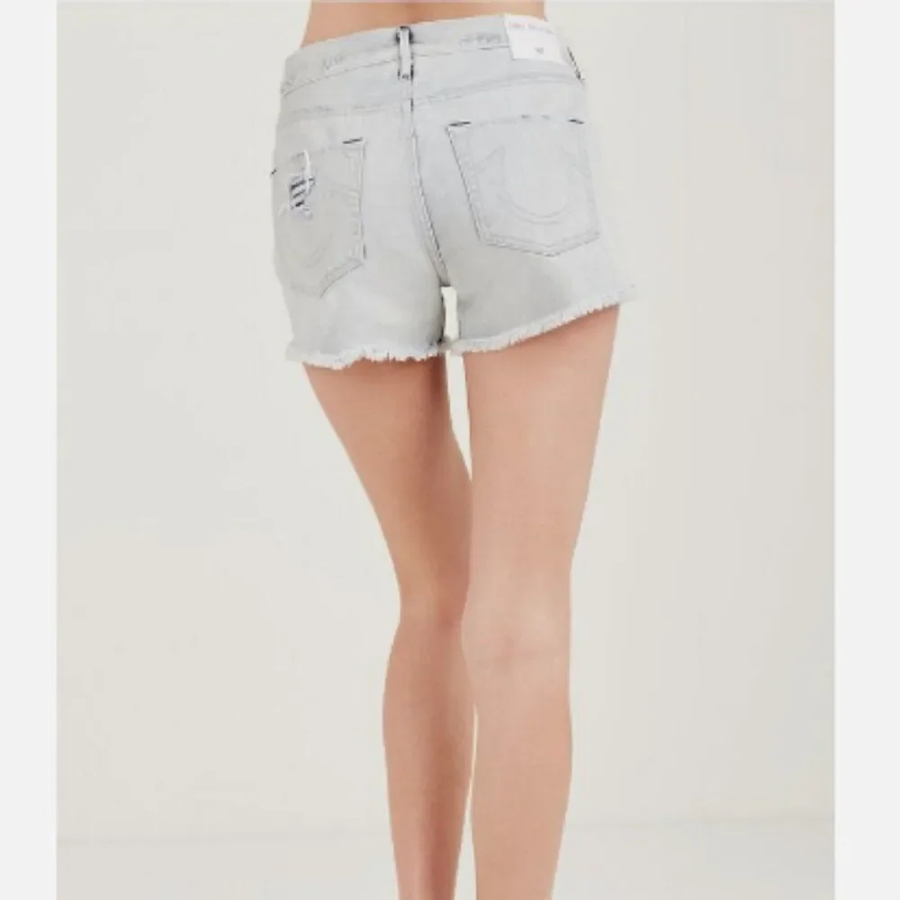 True Religion Kori High Rise Boyfriend Denim Distressed Shorts Size 26